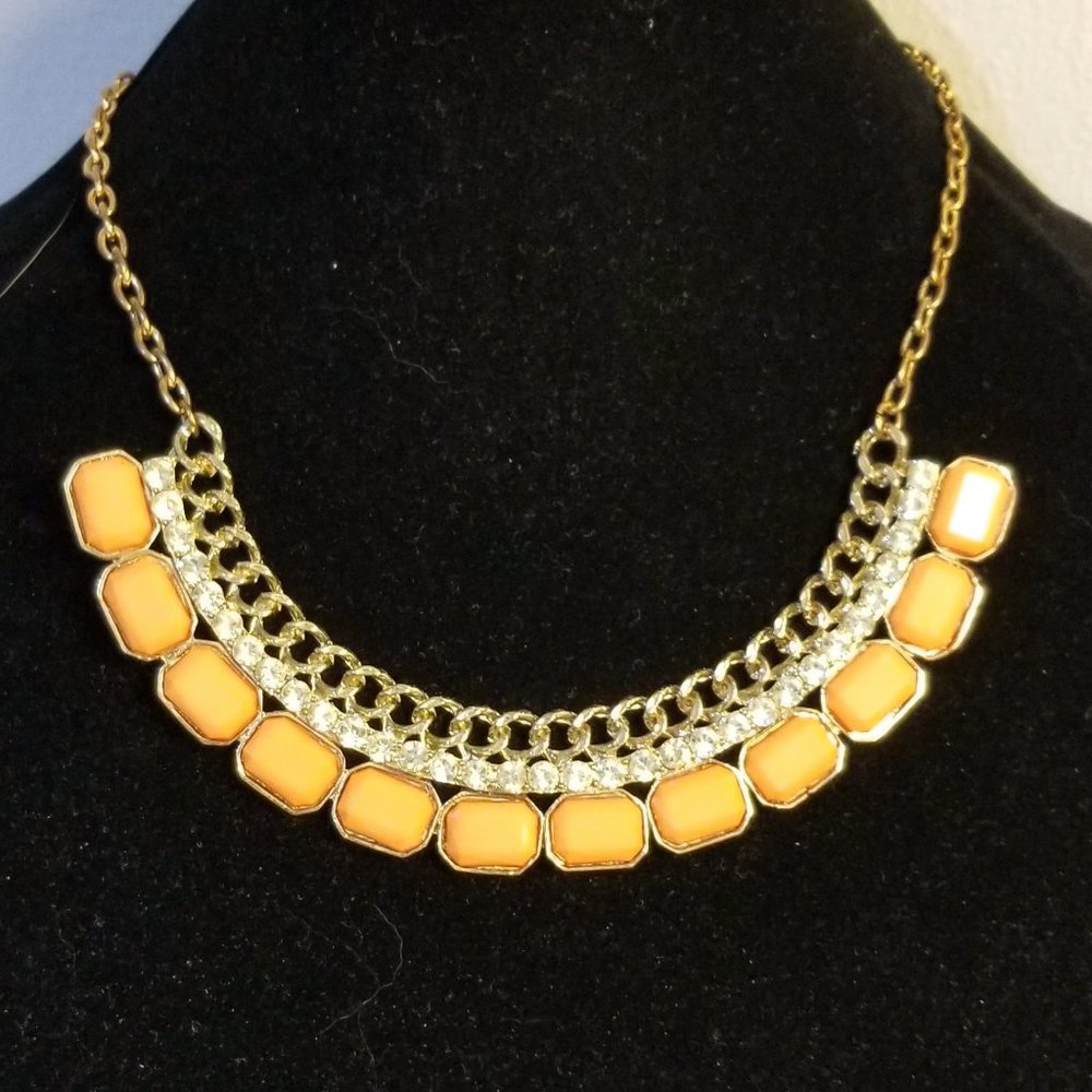 Necklace with coral & clear accents